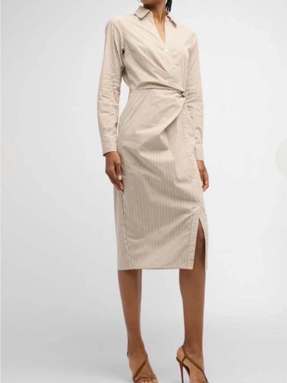 Veronica Beard Wright Midi Shirt Dress Striped Button up Wrap Shirtdress Cotton